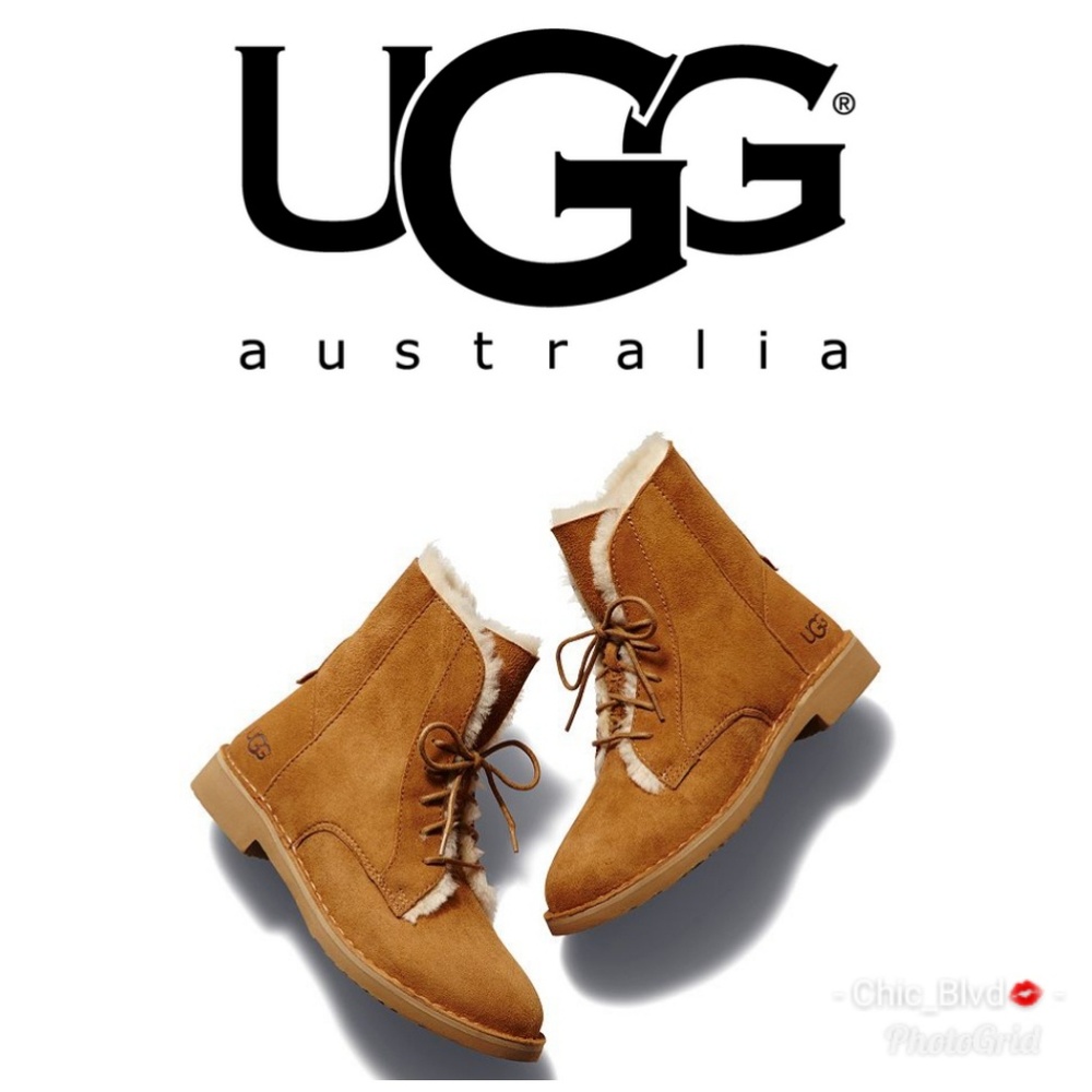 Ugg Quincy Leather & Sheepskin Lace Booties